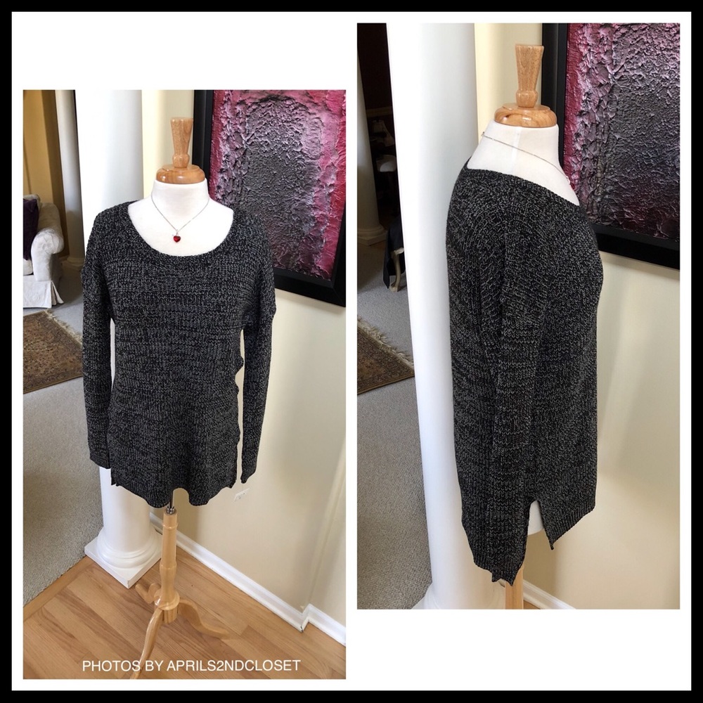 BLACK MARLED CHUNKY KNIT PULLOVER TUNIC SWEATER - Picture 5 of 8